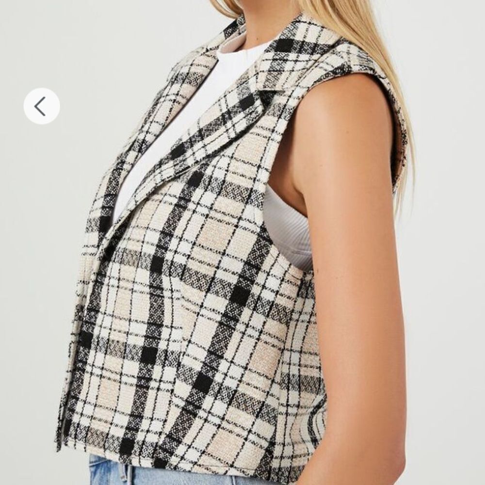 Tweed Plaid Open-Front Vest - Picture 2 of 7